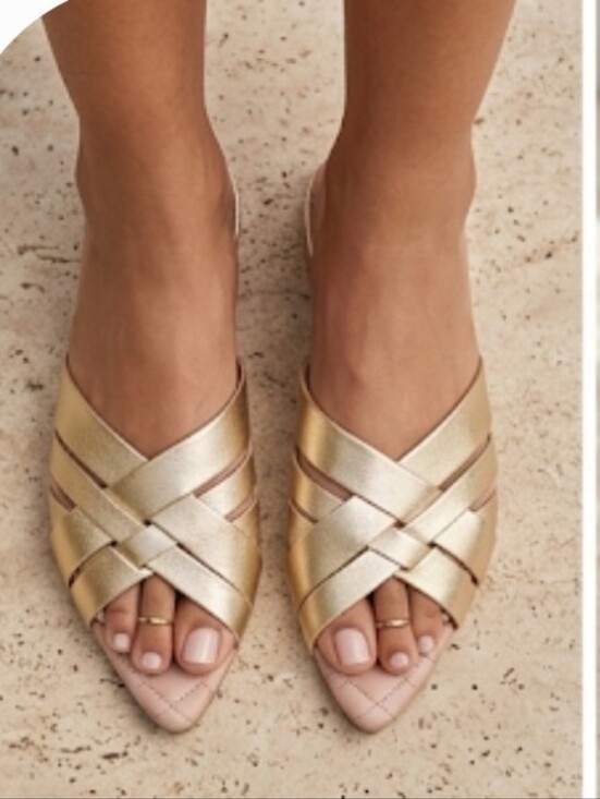 Shoes - BIRDIES The Dove Mule Gold Crossed Leather Size 8.5